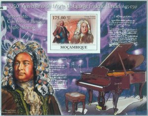 M1436 - MOZAMBIQUE - ERROR, 2009 IMPERF SHEET: George Frideric Handel, Music