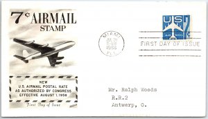 US FIRST DAY COVER 7c AIRMAIL COIL STAMP ON HOUSE OF FLEETWOOD CACHET 1958