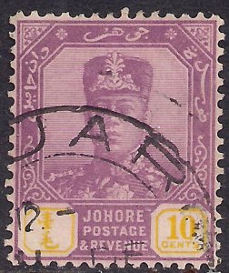Malaya Johore 1922 - 41 KGV 10ct Purple & Yellow used SG 112 ( F392 )