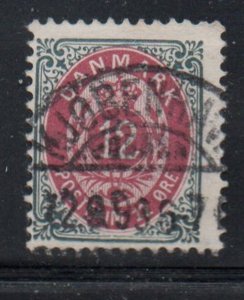 Denmark Sc 29 12 ore 1875slate & dull lake stamp used