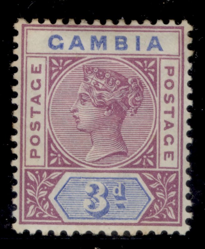 GAMBIA QV SG41, 3d reddish purple and blue, M MINT. Cat £48.