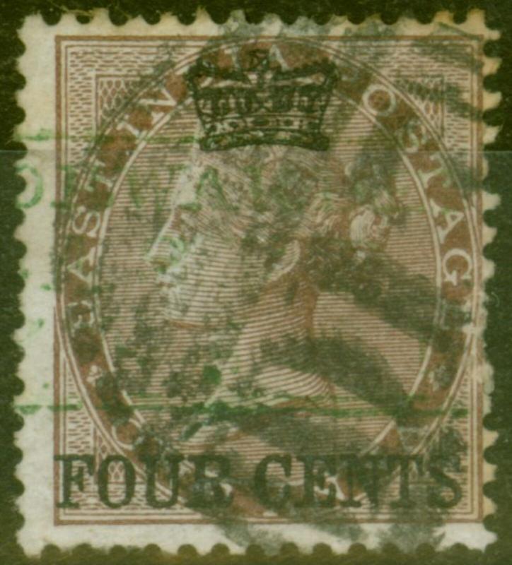 Straits Settlements 1867 4c on 1a Dp Brown SG4 Fine Used with Chop