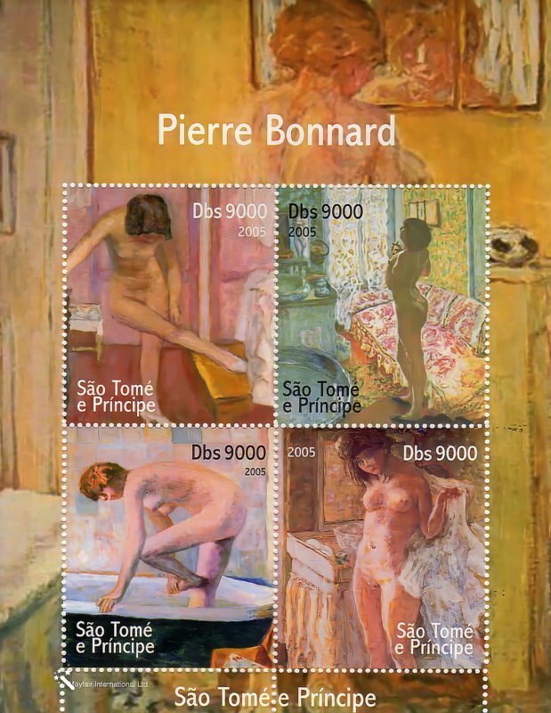 Sao Tome and Principe 2005 PIERRE BONNARD Nudes Ptgs.Sheetlet (4) Perforated MNH