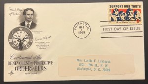 BENEVLOENT ORDER OF ELKS MAY 1 1968 CHICAGO IL FIRST DAY COVER (FDC) BX4