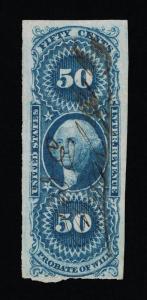 EXCEPTIONAL GENUINE SCOTT #R62a 1862-71 50¢ REVENUE  PROBATE OF WILL IMPERFORATE