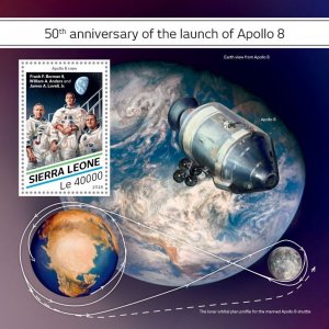 SIERRA LEONE - 2018 - Launch of Apollo 8 - Perf Souv Sheet - Mint Never Hinged