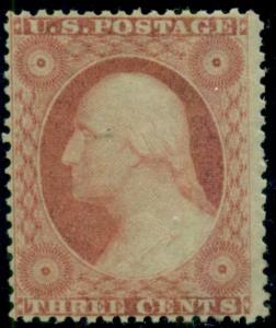 US #26 3¢ dull red, type III, fresh og, VLH, VF, Scott $65.00