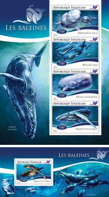 Whales Wale Animals Marine Fauna Togo MNH stamp set