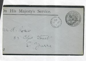 Mourning Cover Victoria 1903 OHMS Unusual CDS Scarce