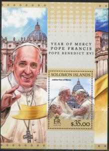 SOLOMON ISLANDS 2016 YEAR OF MERCY POPES BENEDICT XVI & FRANCIS  S/SHEET MINT NH