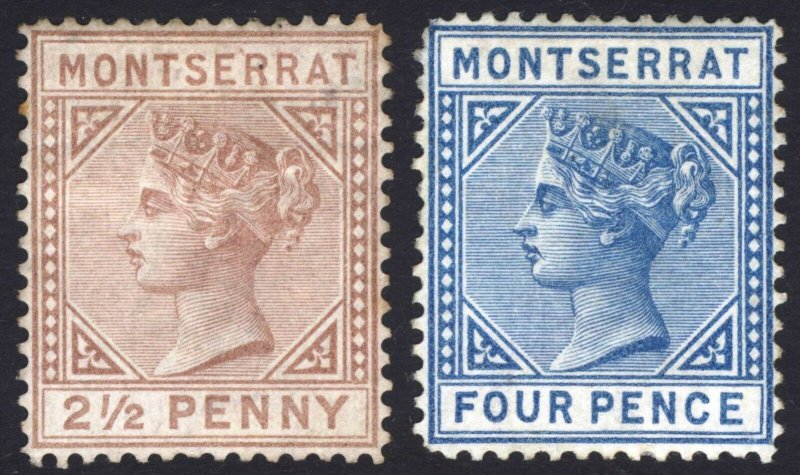 Montserrat 1880 2 1/2d - 4d Wmk CC SG 4-5 Scott 3-4 MM/MH Cat £400($520)