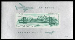 Hungary #C250 Cat$100, 1964 Elizabeth Bridge, imperf. souvenir sheet, never h...