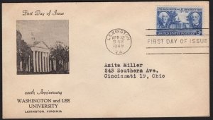 1949 Washington & Lee University Sc 982-43 FDC 1st cachet Postman's Knock cachet