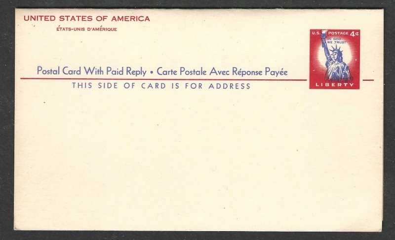 United States UY16 Unused   Paid reply postal card