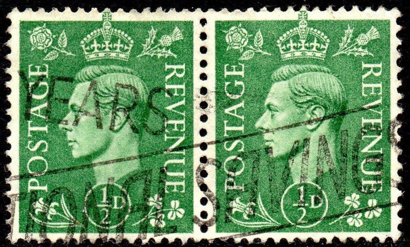 1941 Sg 485 ½d Pale Green Used Pair with National Savings Slogan Cancellation