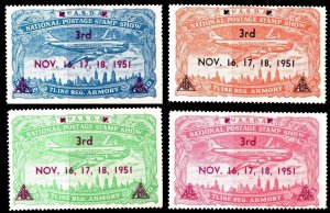 1951 US Poster Stamp 3rd National Postage Stamp Show November 16-18 Set/4 MNH