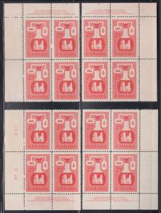 Canada Uni 362-363 MNH. 1956 Industry, Matched Plate Blocks of 4, VF