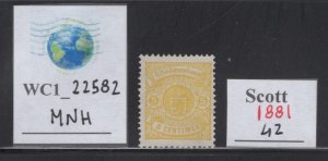 WC1_22582.LUXEMBOURG. Rare 5 c. yellow 1881 stamp. Sc. 42. MNH