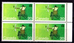 Canada 1976 Sc#694 ARCHER IN WHEELCHAIR DISABLED OLYMPICS Block of 4 MNH