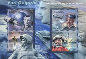 Space Stamps Uganda 2012 MNH Yuri Gagarin Famous People Aviation Mig-15 4v M/S