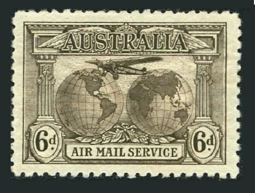 Australia C3,lightly hinged.Michel 113. Air Mail Service 1931.Plane,Map.