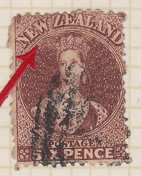 NEW ZEALAND 1864 6d Chalon perf 12½ used SG122 worn plate....................780