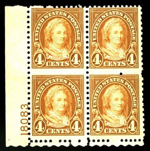 U.S. #636 MINT PL# BLOCK OF 4 OG NH