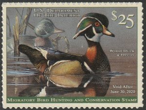 US RW86 Wood Duck $25 single (1 stamp from sheet of 20) MNH 2019-2020