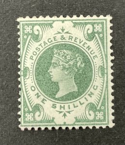 GREAT BRITAIN #122, 1887, 1sh green, QV. F, Mint Hinged. CV $275.00.