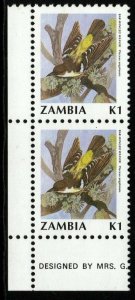 ZAMBIA SG630 1991 1k BIRDS PAIR MNH