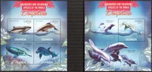 Uganda 2013 Marine Life Dolphins sheet + S/S MNH