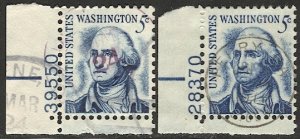 US  1965 Sc 1283a,1283B Used Plate # singles, Clean & Dirty Face varieties