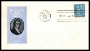 1938 Presidential series Prexy Sc 810-1a 5c Monroe FDC Harry Ioor cachet (AZ