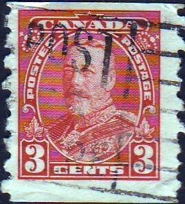 Canada 1935 Sc#230 3c Red KGV USED-VG-NH.