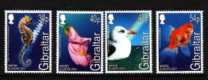 Gibraltar-Sc#871-4-unused NH set-Europa-Birds-Fish-2001-