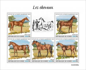 GUINEA - 2023 - Horses - Perf 5v Sheet - Mint Never Hinged