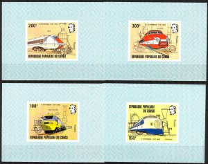 Congo 1982 Trains Locomotives Mi.855/8B 4 Blocks Deluxe Imperf.  MNH