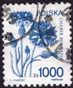 Poland 2921 - Used - 1000z Blue Cornflower (1989) (cv $0.60)