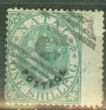 JN: Natal 42 used FORGERY overprint letters too thick CV for genuine $1750