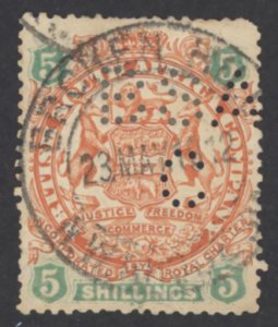 Rhodesia Sc# 38 Used (a) 1896 5sh Coat of Arms