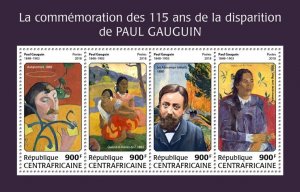 C A R - 2018 - Paul Gauguin - Perf 4v Sheet -Mint Never Hinged