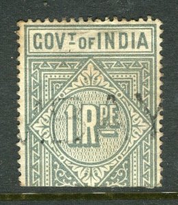 INDIA; 1869-78 early classic QV Telegraph issue used portion, 1R