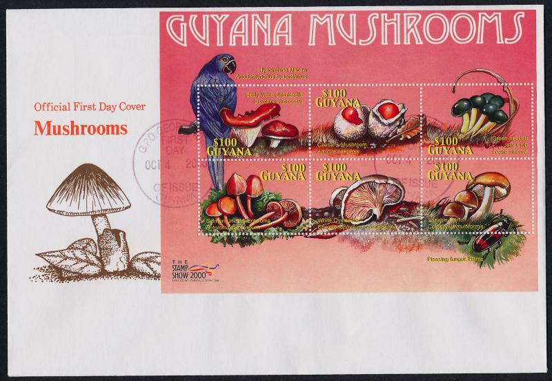 Guyana 3518 on FDC - Mushrooms, Birds