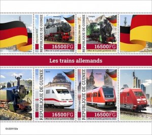 Guinea - 2022 German Trains on Stamps - 4 Stamp Sheet - GU220132a