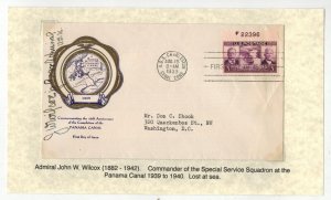 1939 PANAMA CANAL 856 PLATE # SINGLE SIGNED REAR ADM. JOHN WILCOX (Lost At Sea)