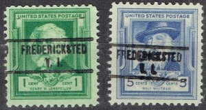 1940 2 Famous Am Poets Precancels ERROR f/FREDERICKSTED VI (734) Quite scarce