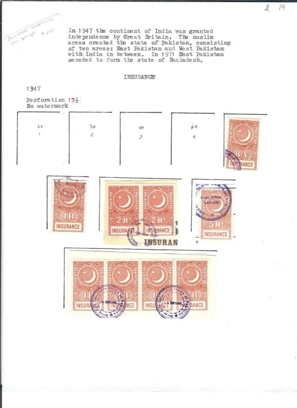 Pakistan: Small Lot of Insurance Tax Stamps, Used, Some on Piece (39304)