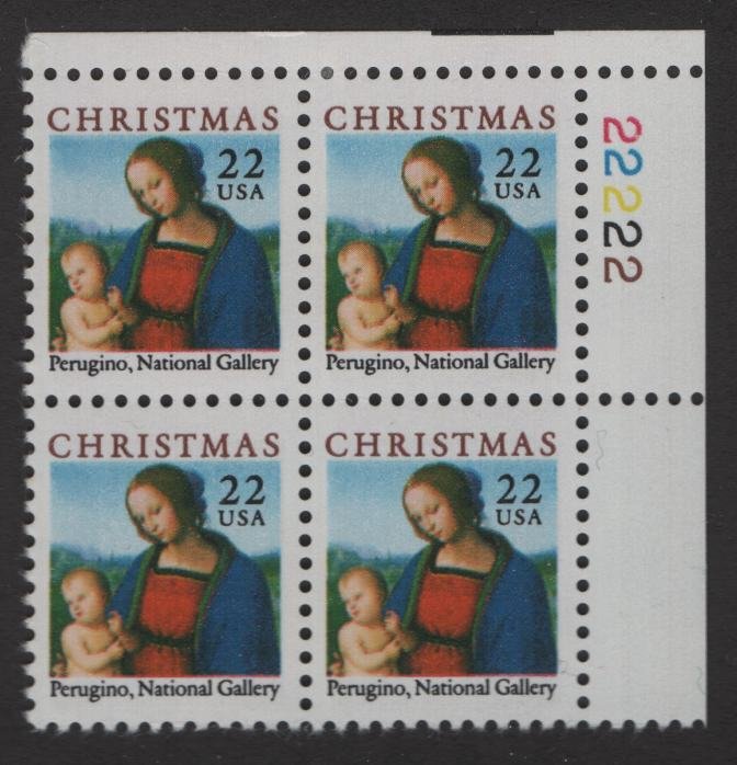 US, 2244, MNH, PLATE BLOCK, 1986, CHRISTMAS ISSUE