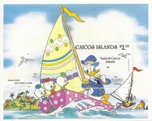 Caicos Islands - 1984 Donald Duck Sailing - Souvenir Sheet - Scott #46