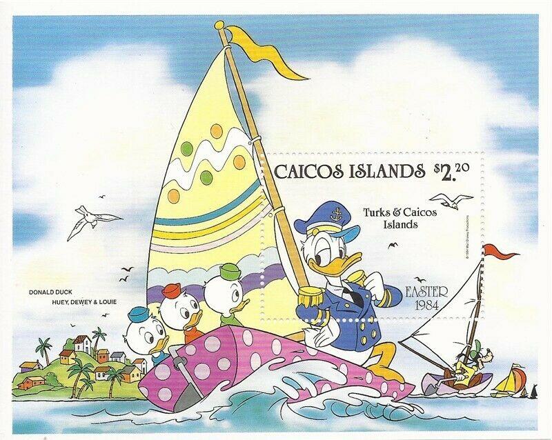 Caicos Islands - 1984 Donald Duck Sailing - Souvenir Sheet - Scott #46